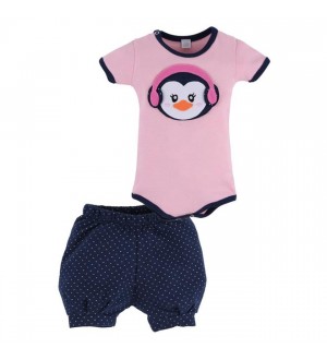 Conjunto body Pinguim | Cor: Rosa e Azul